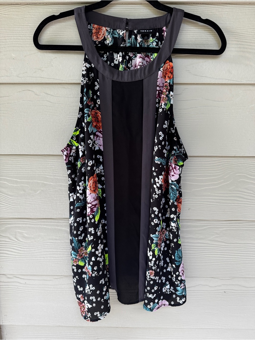 Torrid Blouse Womens 1 Black Floral Colorblock Sleeveless Tank Top Plus Size